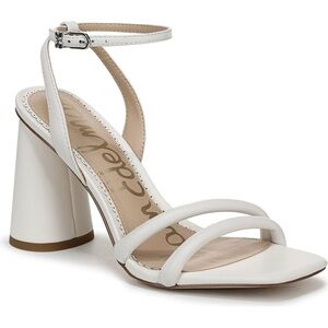 Sam Edelman Kia White Ankle-Strap Block Heel Sandals, Size 6.5, Worn Once